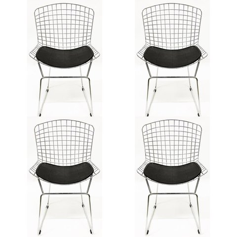 Kit 4 Cadeiras para cozinha BERTOIA cromada assento preto - Direto de Fábrica