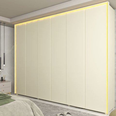 Guarda Roupa Lumina 6 Portas LED 100% MDF Off White - Gelius