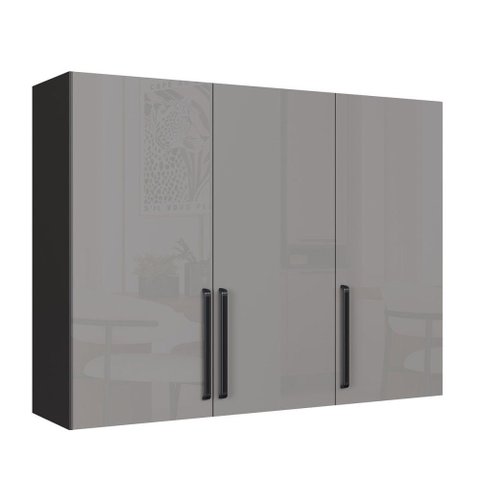 Armário Aéreo Cozinha 120 Cm Diamante 3 Portas Chumbo/titanio - Indékes