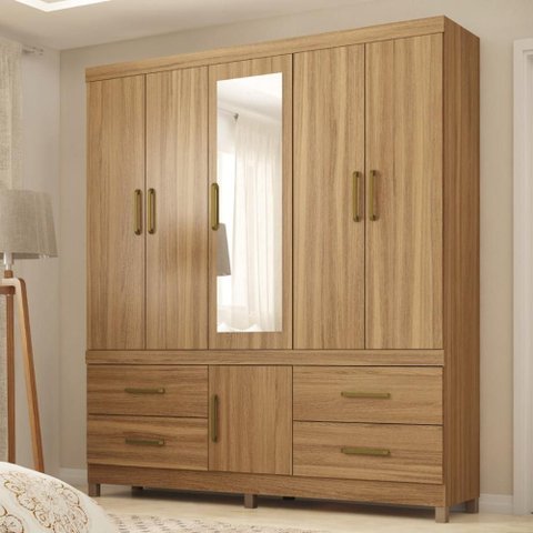 Guarda Roupa Casal 6 Portas com Espelho e 4 Gavetas Ubatuba - Amêndola Touch