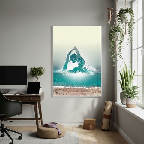 Quadro Decorativo Oceano com Yoga-70x50cm Mold Branca