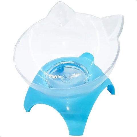 Comedouro Bebedouro Elevado Gatos Lorben Ergonômico Alto Individual Azul