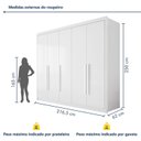 Ver imagem 3 de Guarda-Roupa Casal 100% MDF 5 Portas 8 Gavetas Bari Branco