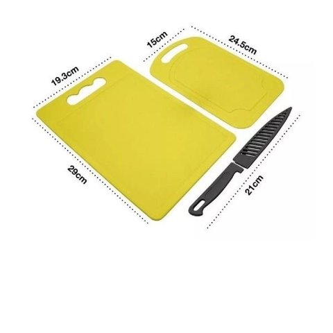 Conjunto 2 Tabuas de Corte Amarela com 1 Faca com Proteção
