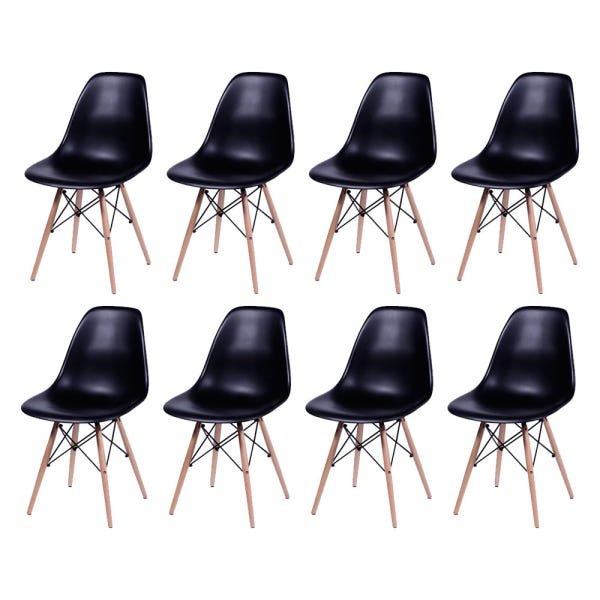 Kit 8 Cadeiras Eames Design Base Madeira Assento Preto