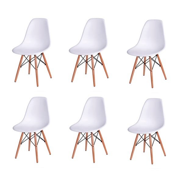 Kit 6 Cadeiras Eames Design Base Madeira Assento Branco - 1