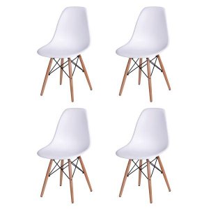 Kit 4 Cadeiras Eames Design Base Madeira Assento Branco