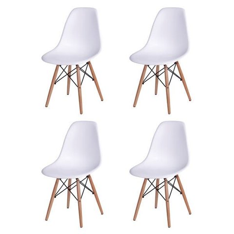 Kit 4 Cadeiras Eames Design Base Madeira Assento Branco
