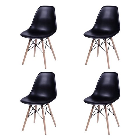 Kit 4 Cadeiras Eames Design Base Madeira Assento Preto