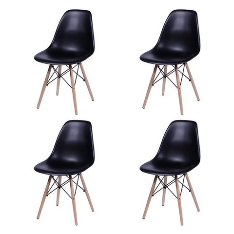 Kit 4 Cadeira Eiffel Design Base Madeira Assento Preta