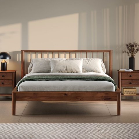 Cama de Casal Madeira 140x190cm Cabeceira Ripada Castanho Apoana Idimex