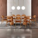 Ver imagem 1 de Sala de Jantar Mesa Noronha 220cm Tampo Laminado Canto Barril com 8 Cadeiras Solaris Gold