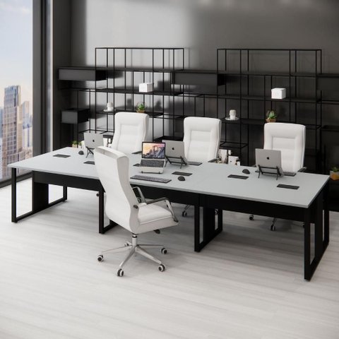 Plataforma de Trabalho 6 Pessoas 360cm Cinza Sagrado com Preto F5 Office