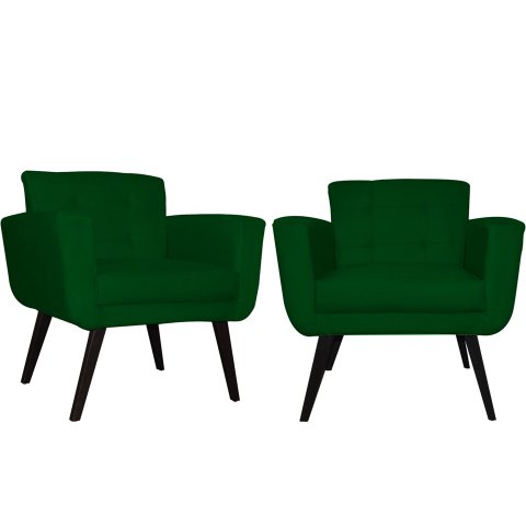 Kit 2 Poltronas Decorativa Geovana Suede Verde Pés Madeira Ms Decor