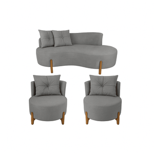 Conjunto 2 Poltronas + Sofá Curvo Orgânico Boucle Cinza - Montanaris Decor