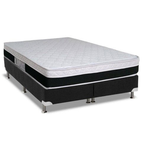 Cama Box Queen: Colchão Molas Ensacadas Luckspuma MasterPocket Roma + Base CRC Suede Black(158x198