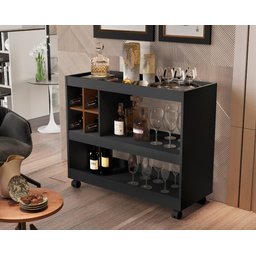 Aparador Sala Com Adega e Rodízios jb 4050 Preto/Caramelo - 1