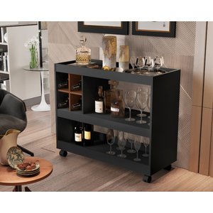 Aparador Sala Com Adega e Rodízios jb 4050 Preto/Caramelo