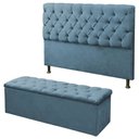 Ver imagem 1 de Kit Cabeceira Baby + Calçadeira Itália Casal 140 CM Suede Azul Turquesa- D A Decor