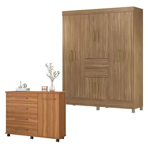 Cômoda Flora e Guarda Roupa Casal Munique Amêndola Touch - Demóbile