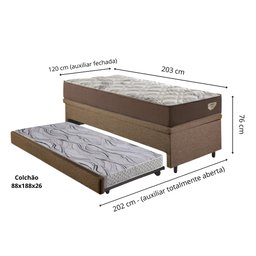 Bicama Box Baú com Linho Marrom 120x203 com Colchão Relax Adorabile Molas Ensacadas Ecoflex - 2