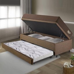Bicama Box Baú com Linho Marrom 120x203 com Colchão Relax Adorabile Molas Ensacadas Ecoflex - 3