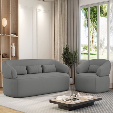 Conjunto Poltrona e Sofá Living Orgânico Duomo 2,00m Veludo Just Time