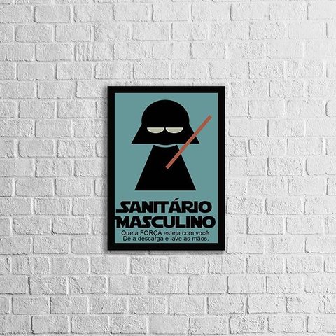 Quadro Sanitário Masculino 24x18cm - com vidro:Madeira preta