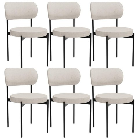Kit 06 Cadeiras Estofadas para Sala de Jantar Louvre L02 Linho Cru - Lyam Decor