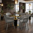 Ver imagem 2 de Conjunto Mesa de Jantar Redonda Imperial 70cm Preta com 4 Cadeiras Estofadas Marcela - Cinza