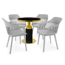 Ver imagem 1 de Conjunto Mesa de Jantar Redonda Imperial 70cm Preta com 4 Cadeiras Estofadas Marcela - Cinza