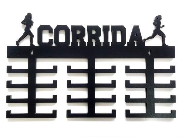 Porta Medalhas - Esporte CORRIDA FEMININO - Preto com 24 suportes - Madeira MDF