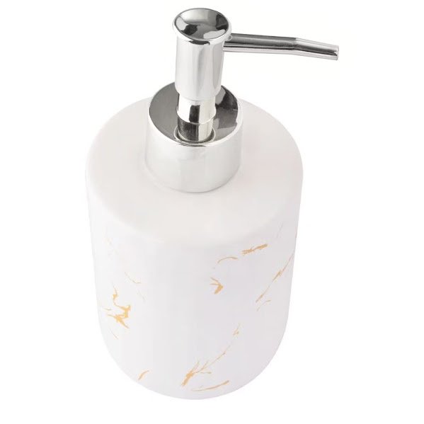 Ver imagem 2 de Kit Banheiro Lavabo Cerâmica Porta Escova Sabonete 3 Peças Marmorizado Branco