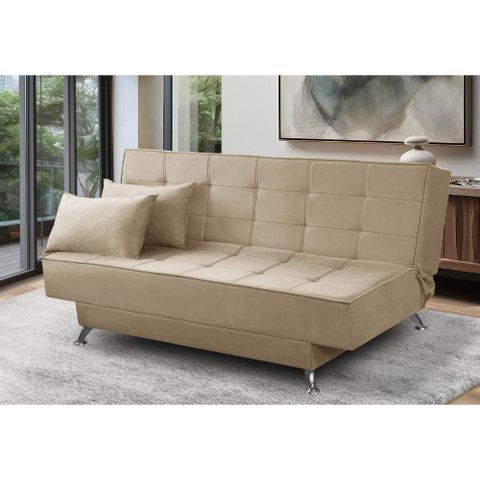 Sofá Cama 3 Lugares 1,80m Daise Suede Bege Madelina Decor
