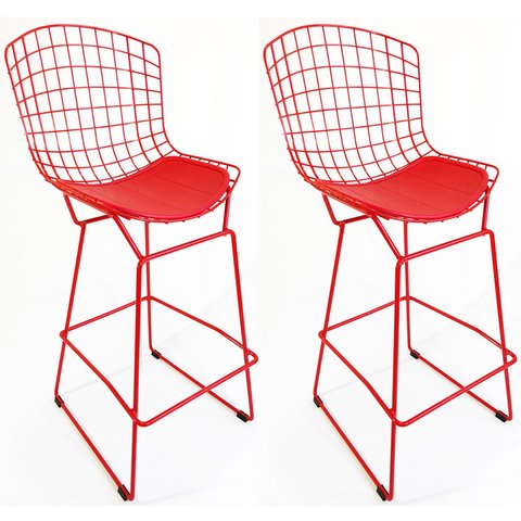 Kit 2 Banquetas BERTOIA vermelha altura 70cm - Direto de Fábrica
