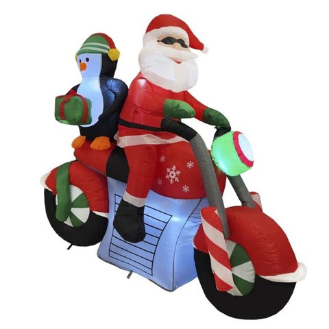 Papai Noel de Moto Inflavel Natal Pinguim Ajudante Presente Natalino Decoraçao Loja Shopping Hall En
