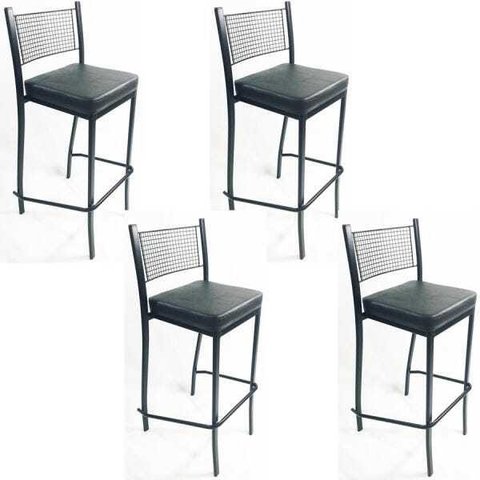 Kit 4 Banquetas EMPILHÁVEL Preta alta assento preto - Poltronas do Sul