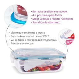 Conjunto 4 Pote Vidro Hermético Marmita Tampa Plástico 640ml - 3