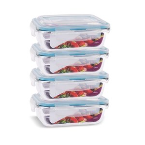 Conjunto 4 Pote Vidro Hermético Marmita Tampa Plástico 640ml