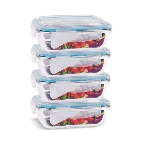 Conjunto 4 Pote Vidro Hermético Marmita Tampa Plástico 640ml