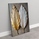 Ver imagem 2 de Quadro Decorativo Folhas Abstratas 3d Dourado Branco Sala Quarto Casa Escritório