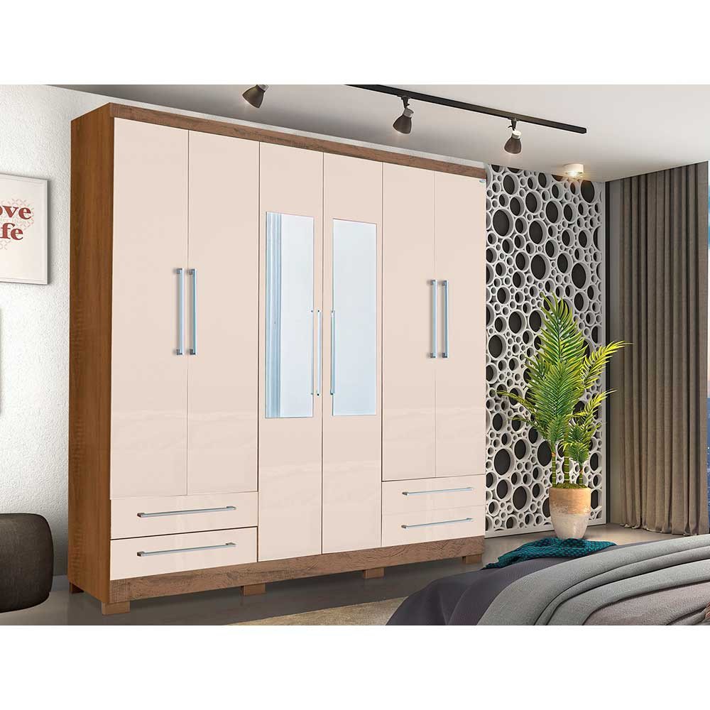 Guarda Roupa Casal Santiago com 6 Portas e 4 Gavetas Externas Rud Rack ...