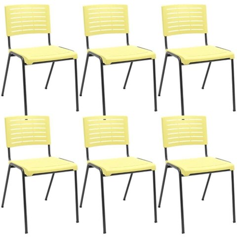 Kit 06 Cadeiras Empilhável Fixa Escritório Multiuso Base Preta Kimi P03 Amarelo - Lyam Decor