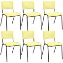 Ver imagem 1 de Kit 06 Cadeiras Empilhável Fixa Escritório Multiuso Base Preta Kimi P03 Amarelo - Lyam Decor