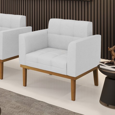 Poltrona Decorativa Karen Pés Fixo em Madeira Castanho Linho Cinza G19 - Gran Belo