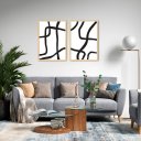 Ver imagem 1 de Conjunto Quadro Decorativo Boho, Linhas Abstratas 142x100 ( 2 Pecas 100x70 ), Moldura Caixa, Marfim.