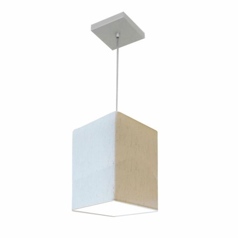 Lustre Pendente Quadrado Vivare Md-4007 Cúpula em Tecido 25/16x16cm - Bivolt - Linho Bege - Bivolt