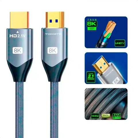 Cabo Hdmi 8k 60hz 2.1v Gold Ultra Hd para Tv Ps5 Bluray Projetor Monitor 5 Mts