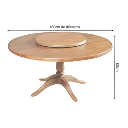Mesa Jantar Redonda 1,60m Prato Giratório Amélia Madeira Maciça com 8 Cadeira Ripada Confort Natural - 5