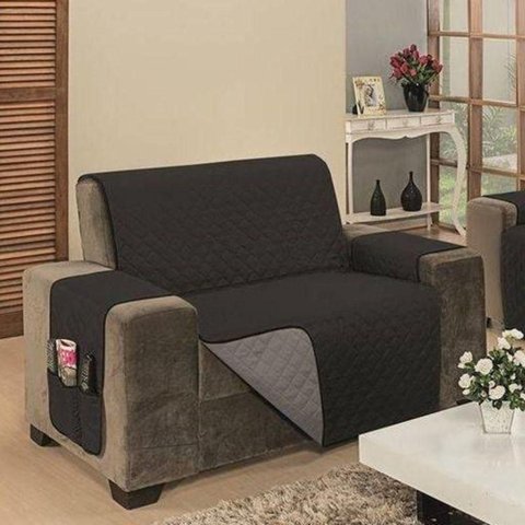 Protetor de Sofá Dupla Face Impermeável Mr 2 e 3 Lugares King - Preto-cinza